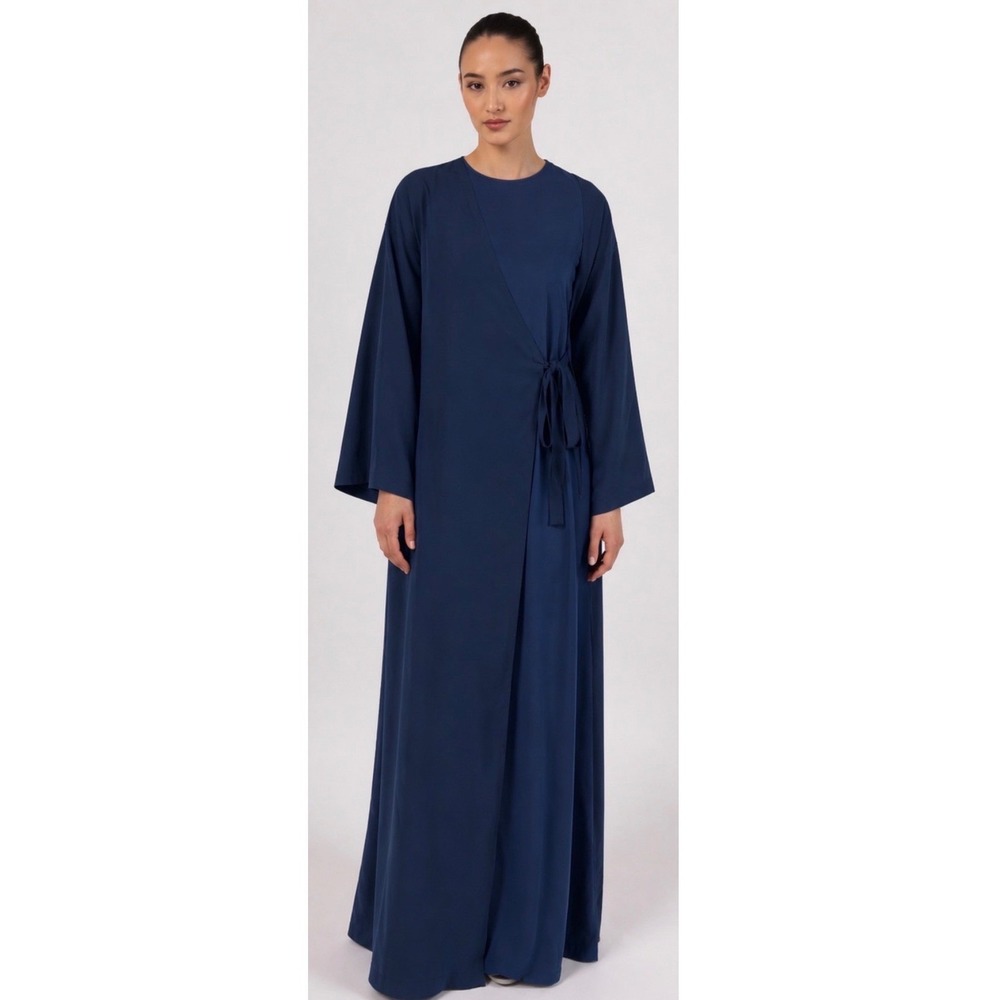 Veiled New York Omaya Wrap Dress Navy Dress Womens Medium Bell Sleeve Modest